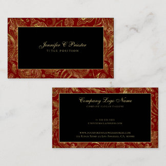 Red black gold vintage paisley pattern business card
