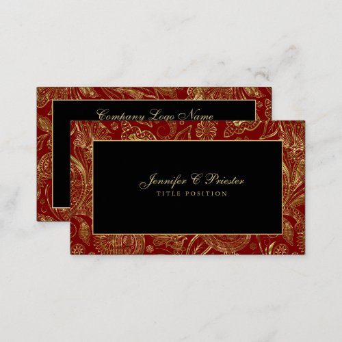 Red black gold vintage paisley pattern business card
