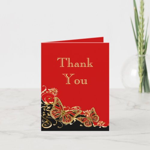 Red black gold wedding engagement thank you card