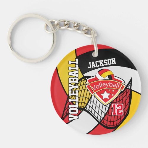 Red Black Gold  White Volleyball Design Keychain