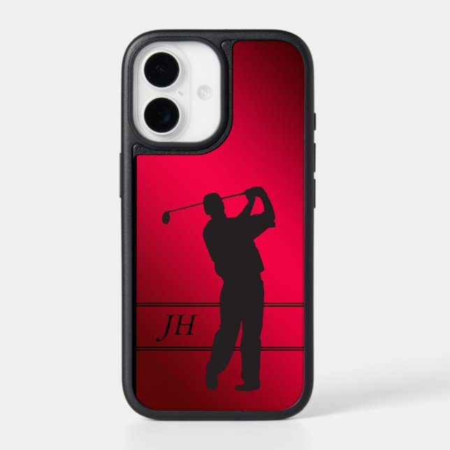 Red Black Golfer Monogram Otterbox iPhone Case (Back)