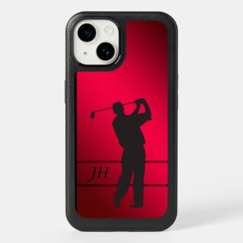 Red Black Golfer Monogram Otterbox Iphone 14 Case by MegaCase at Zazzle