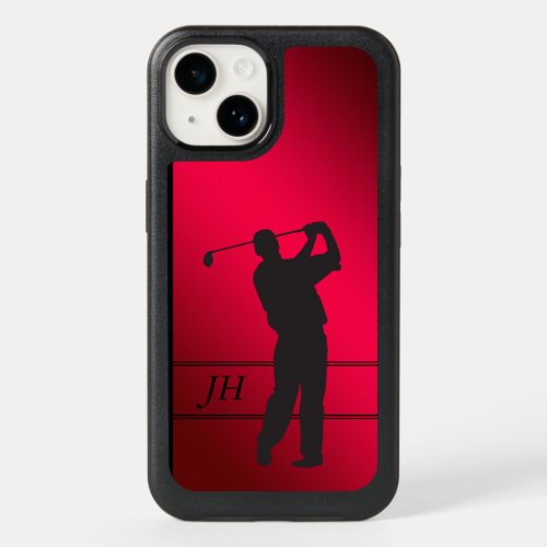 Red Black Golfer Monogram OtterBox iPhone 14 Case