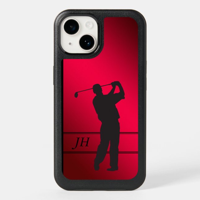 Red Black Golfer Monogram Otterbox iPhone Case (Back)