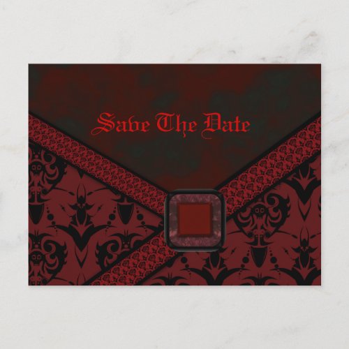Red  Black Goth Lace Wedding Announcement Postcard