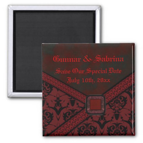 Red  Black Goth Lace Wedding Magnet