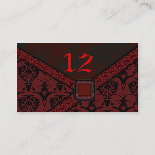 Red & Black Goth Lace Wedding Place Card (Front)