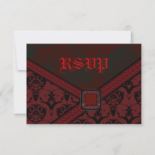 Red  Black Goth Lace Wedding RSVP Card