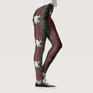 Red, Black Gothic Aesthetic Positive Punk Skull Leggings