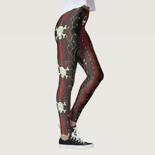 Red Black Gothic Aesthetic Positive Punk Skull Leggings