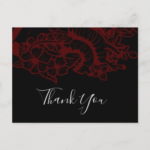 Red  Black Gothic Flower Heart Wedding Thank You  Postcard