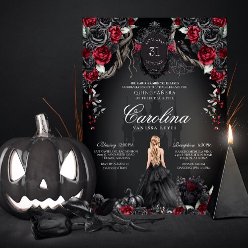 Red  Black Gothic Haunted Spooky Quinceanera Invitation