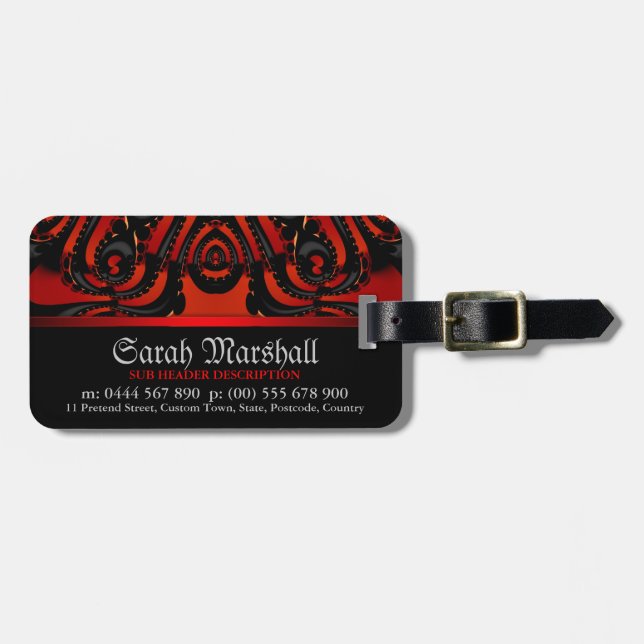 Red+Black Gothic Tribal w/ Logo Luggage Tag (Front Horizontal)