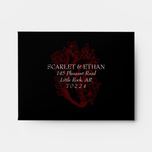 Red  Black Gothic Vampire Floral Heart RSVP Envel Envelope