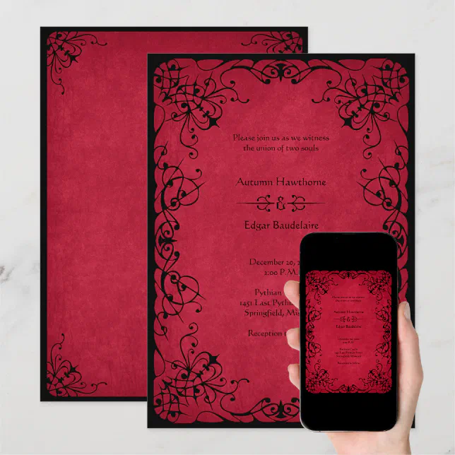 Red Black Gothic Wedding Invitation | Zazzle