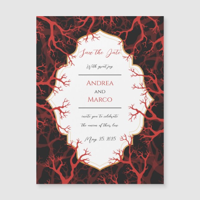 Red Black Gothic Wedding Invitation Save the Date (Front)