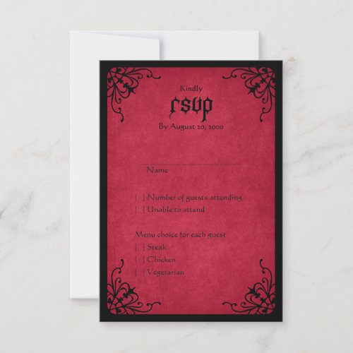 Red Black Gothic Wedding RSVP Card