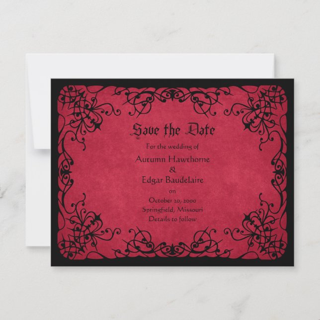 Red Black Gothic Wedding Save The Date (Front)