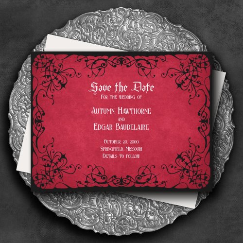 Red Black Gothic Wedding Save The Date
