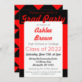 Red Black Grad Party Bold Graduation Invitation (Front/Back)