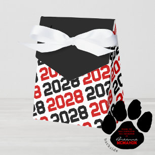 Red & Black Grad Thank You Pawprint Back Gift Favor Boxes