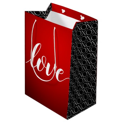 Red Black Gradient Embossed XOXO Handwritten Love Medium Gift Bag