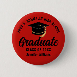 Red Black Graduate Custom Graduation Name Tag Button