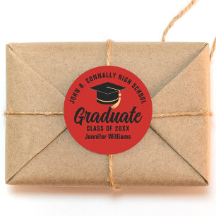 Red Black Graduate Custom Graduation Party Classic Round Sticker