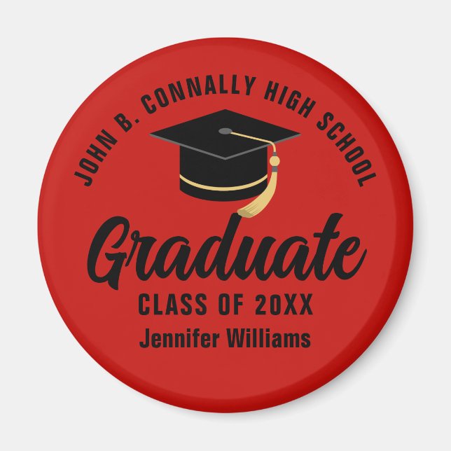 Red Black Graduate Custom Graduation Party Magnet (Front)