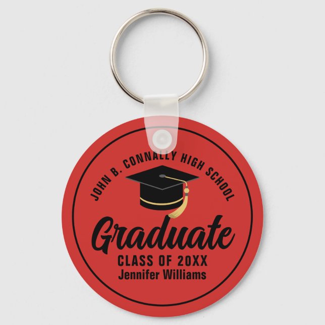 Red Black Graduate Personalized 2025 Graduation Keychain (Front)