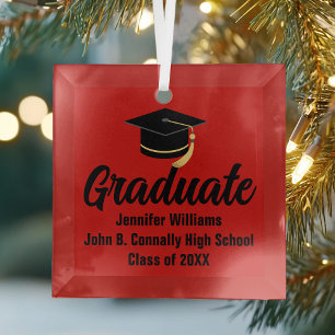 Red Black Graduate Personalized Graduation Glass Ornament