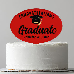 Red Black Graduate Personalized Graduation Party Cake Topper