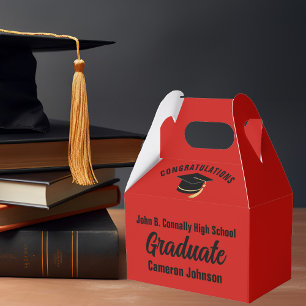 Red Black Graduate Personalized Graduation Party Favor Boxes