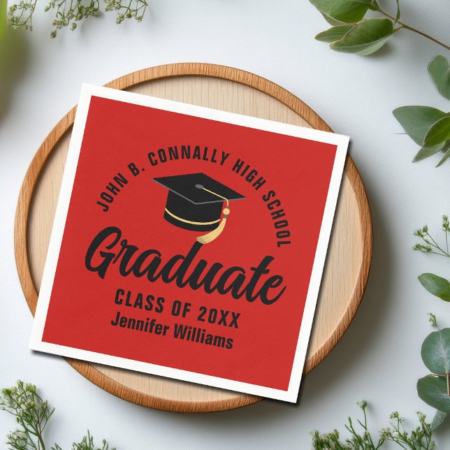 Red Black Graduate Personalized Graduation Party Napkins (Creator Uploaded)