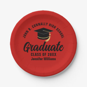 Red Black Graduate Personalized Graduation Party Paper Plates