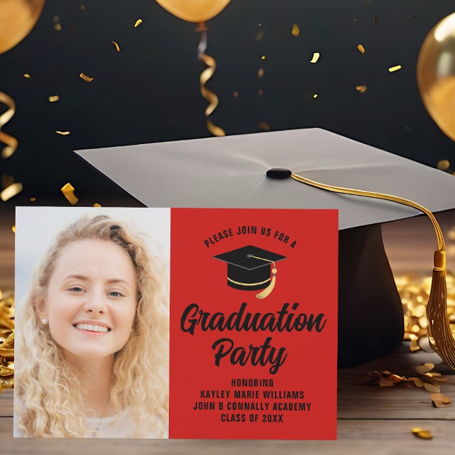 Red Black Graduate Photo 2026 Graduation Party Invitation (Creator Uploaded)