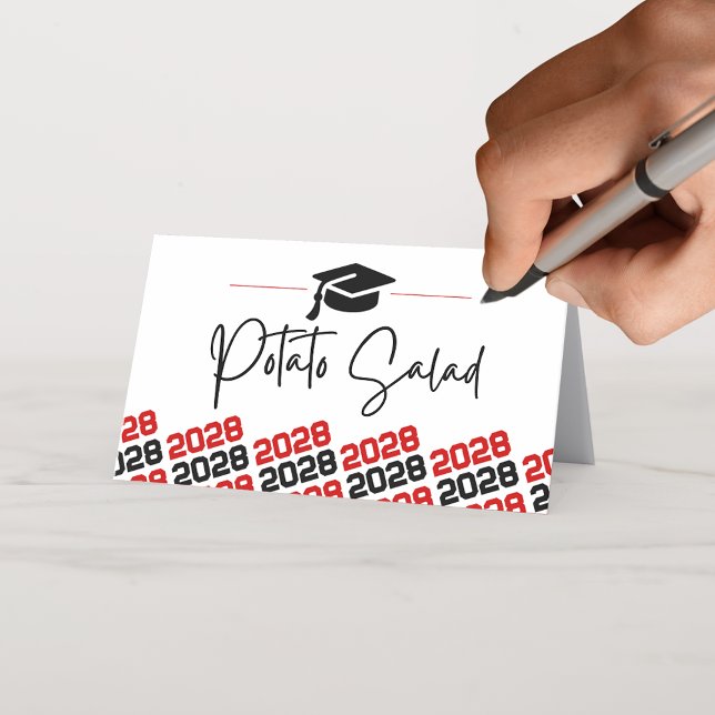 Red Black Graduation Cap Folding Label, Food or Place Card (Red and Black Folding Tends for Food or Drink Label Card or Table Place Cards)