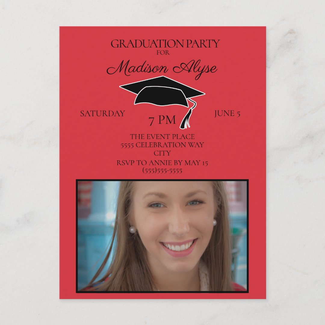 Red Black Graduation Cap Grad Party Photo Postcard Zazzle