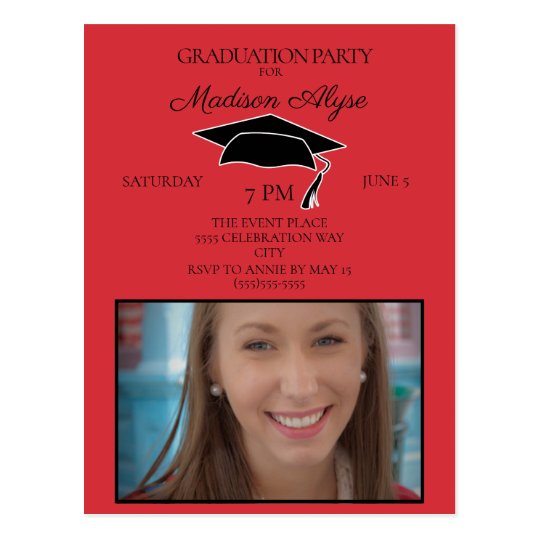 Red Black Graduation Cap Grad Party Photo Postcard | Zazzle.com