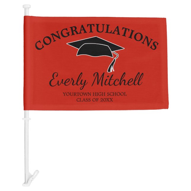 Red Black Graduation Cap High School College Car Flag (Front)