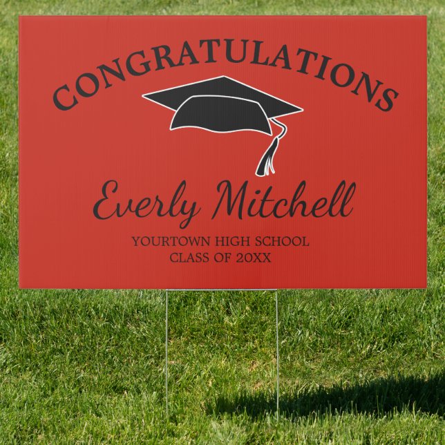 Red Black Graduation Cap High School College Sign (Insitu)