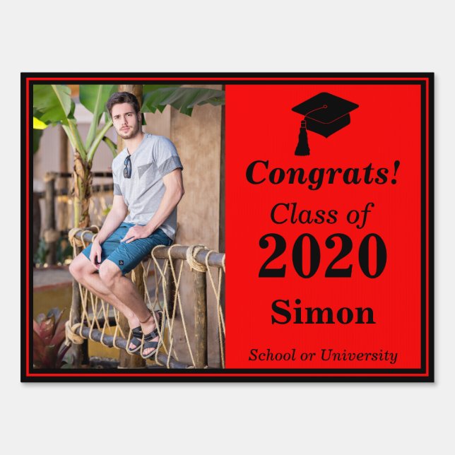 Red Black Graduation Class Year Photo Sign (Back)