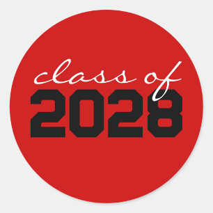 Red & Black Graduation Classic Round Stickers