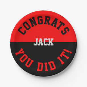 Red & Black Graduation Congrats - You Did It Paper Plates
