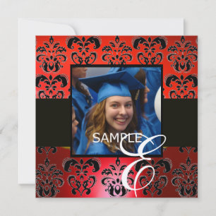 RED BLACK GRADUATION DAMASK MONOGRAM champagne Invitation