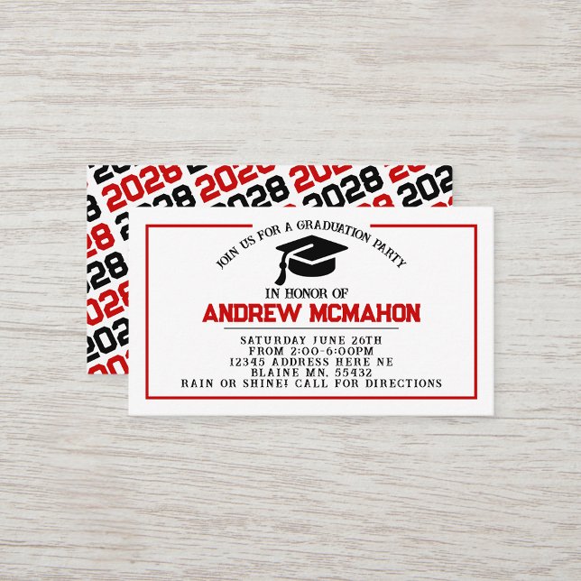 Red & Black Graduation Invite Announcement Insert (Red and Black Mini Invitation for Friends or Open House Insert for Announcements)
