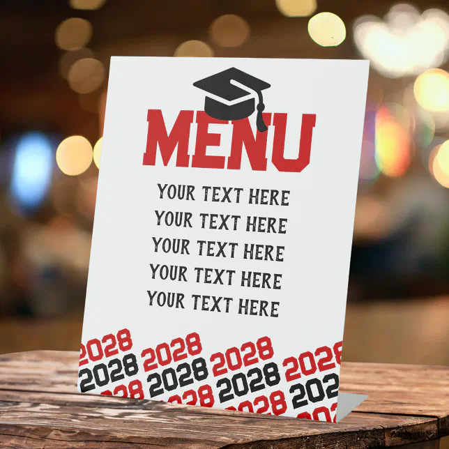 Red & Black Graduation Menu Party Pedestal Sign | Zazzle