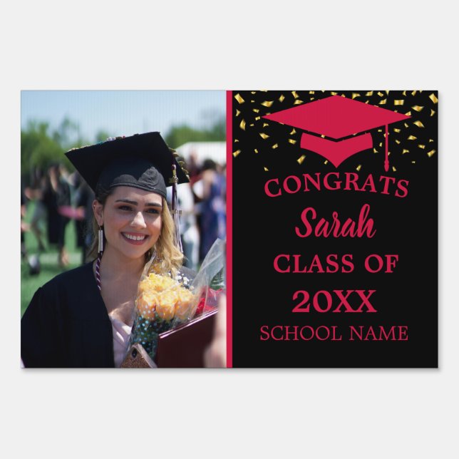 Red & Black Graduation Photo Class Of 2024 Sign (Back)