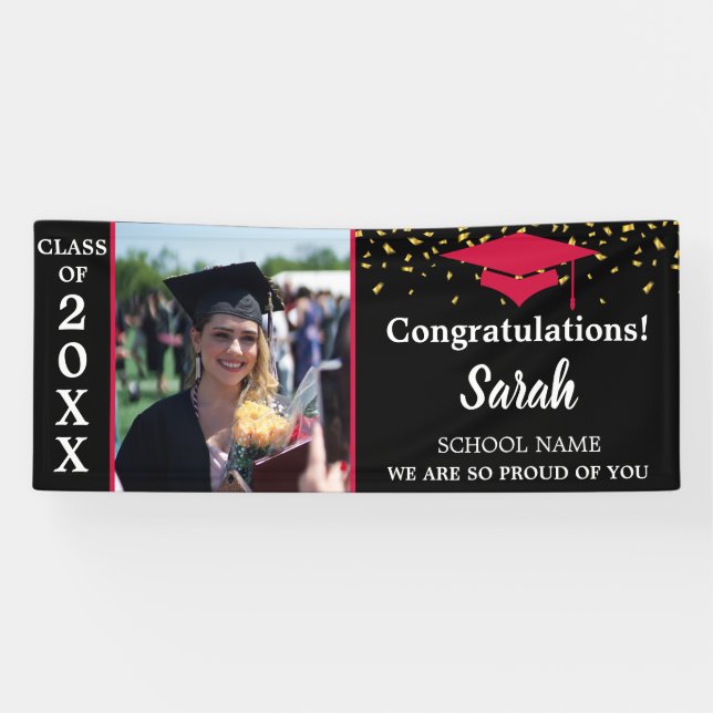 Red & Black Graduation Photo Class Of 2025 Banner (Horizontal)