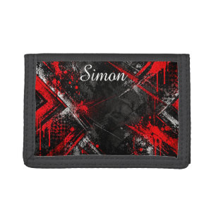Red Black Graffiti Grunge Abstract Design Tri-fold Wallet